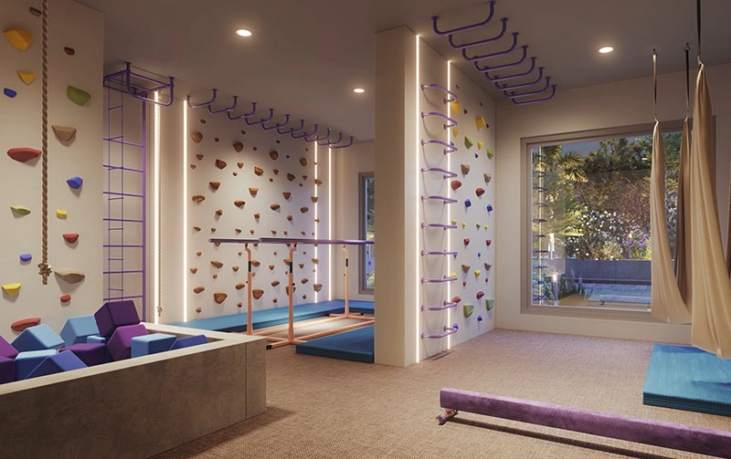 Aerial yoga studio in premium apartments Kelambakkam offering wellness amenities for 2 BHK and 3BHK flats residents