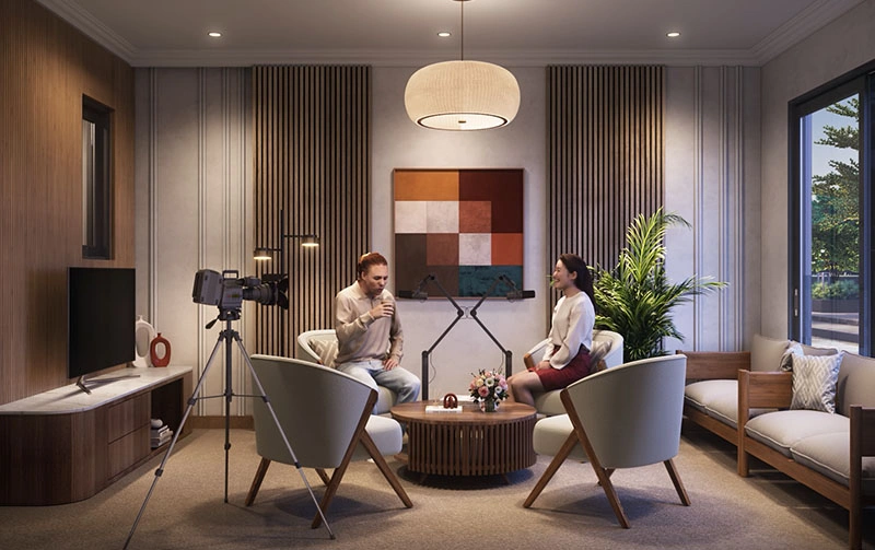 Podcast studio in premium apartments Kelambakkam catering to modern lifestyle needs of flats for sale buyers