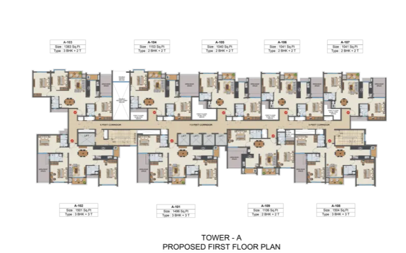 First floor plan of apartments in Kelambakkam showing layout options for flat for sale buyers