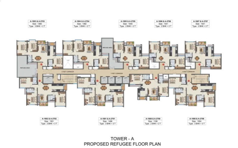 Refuge floor plan of premium apartments Kelambakkam ensuring safety features in 2 BHK and 3BHK flats