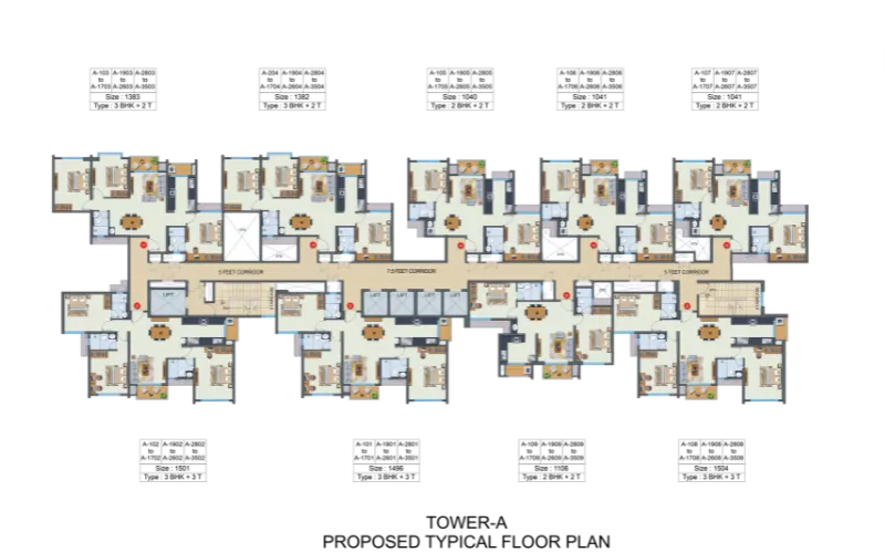 Typical floor plan of apartments in Kelambakkam showing 2 BHK and 3BHK flats layout options